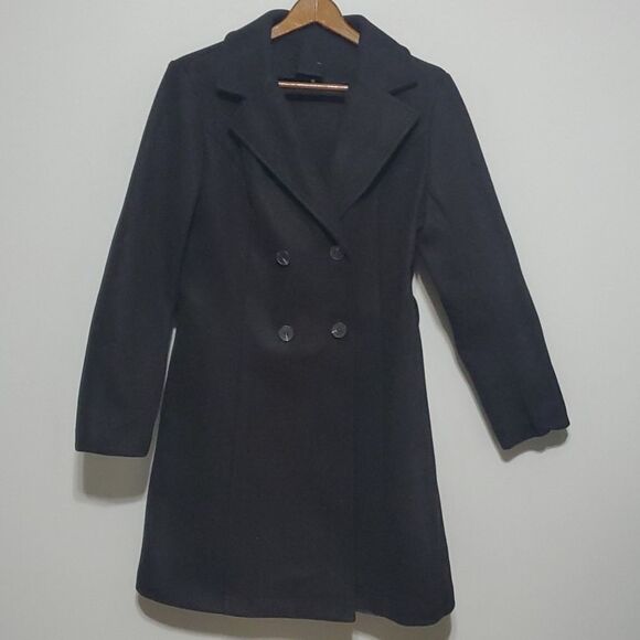 Black jacket size medium two rows of button double breasted overcoat - Picture 1 of 7